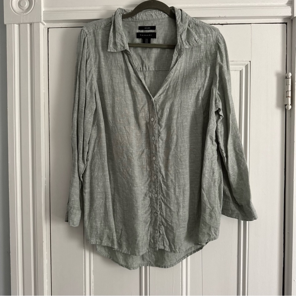 Tahari Grayish Green Linen Shirt